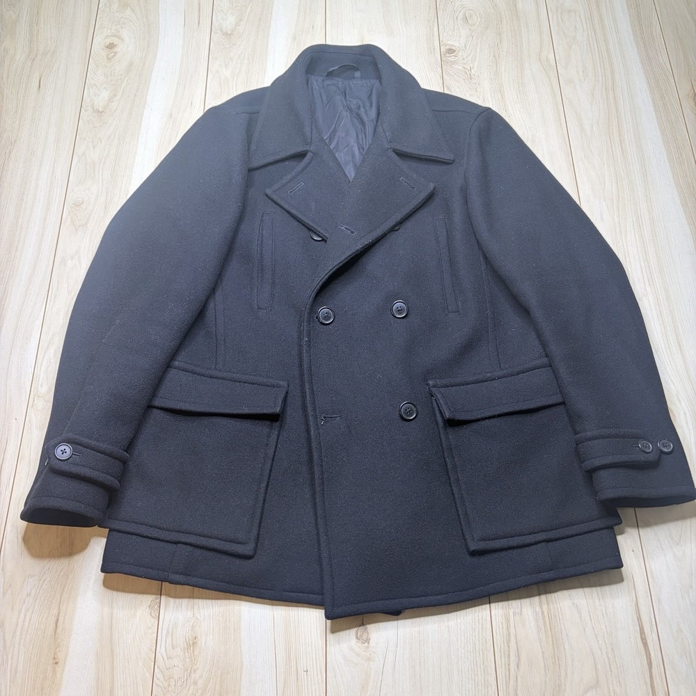 Vince Mens Double Breasted Wool Peacoat Black Size XL Pockets Buttons Outdoors